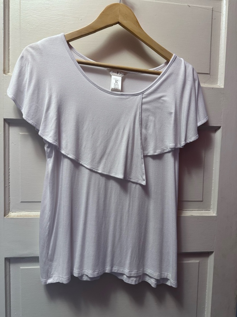 Ruffle Scoop Neck Short Sleeve Top - White